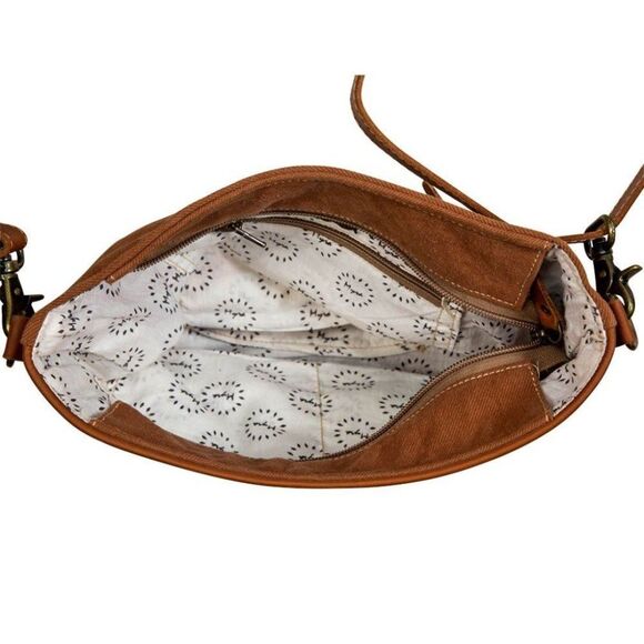 Myra Bag Handmade Star Shoulder Bag Upcycled Canvas & Cowhide Leather - Picture 7 of 9